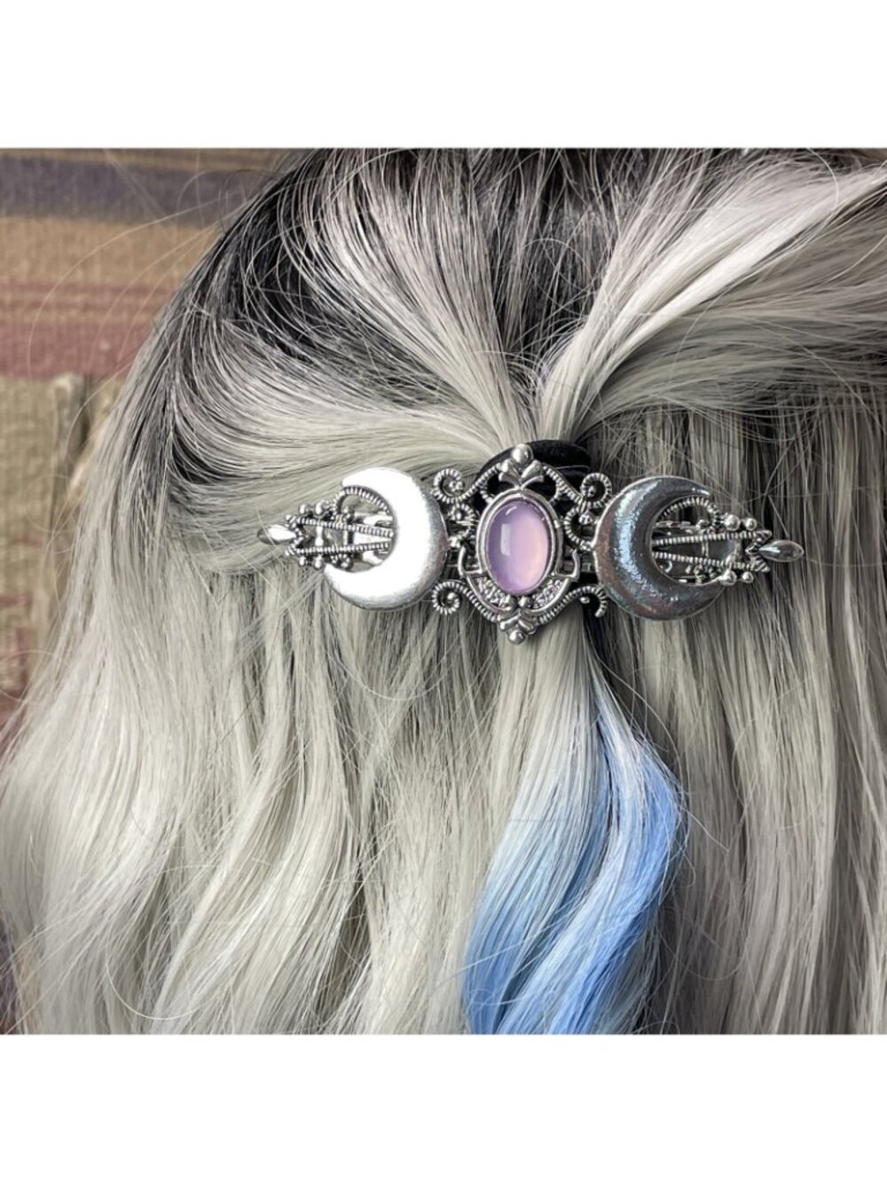 Festival Silver Purple Witch Crescent Celti Moon magic Spell Love Hair Clip Comb - Picture 9 of 12
